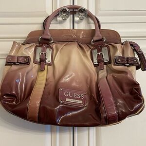 GUESS PU LARGE PURPLE OMBRÉ SATCHEL WITH DOUBLE TOP HANDLES AND REMOVABLE STRAP